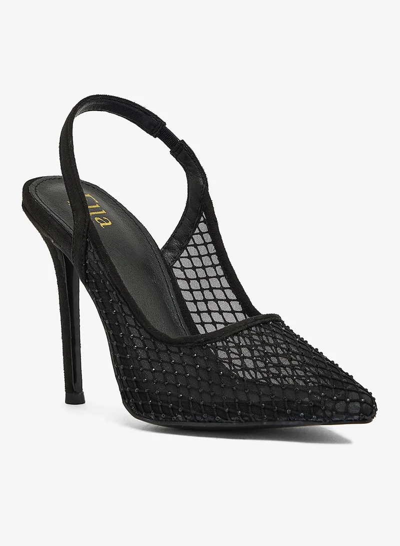 ايلا ليمتد اديشن حذاء شبكي أسود بحزام خلفي مرصع