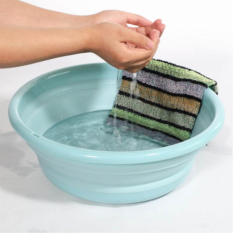 Mockery Folding Washtub Compact Basin Tub Folding Bucket Hand Washer Plastic Hanging Storage Space Saving for Washing Cleaning Foot Bath Travel Outdoor Blue MediumSize - Image 5