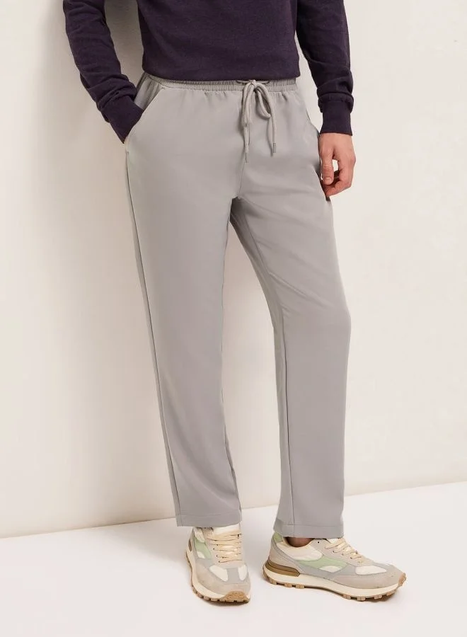 THE BEAR HOUSE Men's Light Grey Classic Korean-Inspired Elastic Waist Casual Trouser Versatile Office and Travel Pants Comfortable Fit for Everyday Use Easy to Style Bottomwear for Work Weekend and Outings