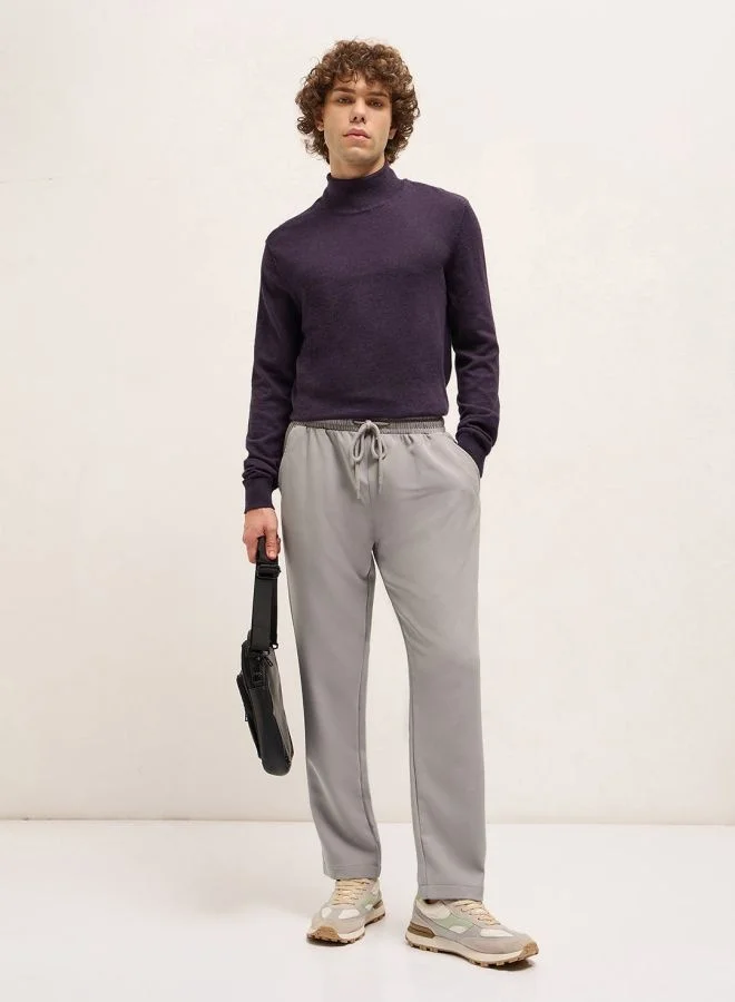 THE BEAR HOUSE Men's Light Grey Classic Korean-Inspired Elastic Waist Casual Trouser Versatile Office and Travel Pants Comfortable Fit for Everyday Use Easy to Style Bottomwear for Work Weekend and Outings