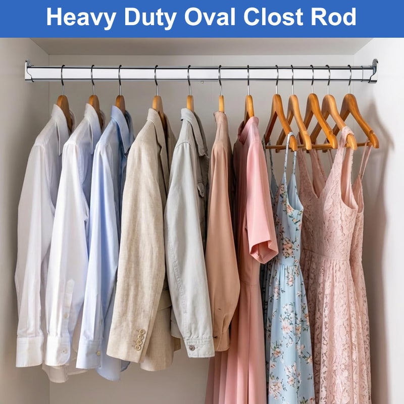 FIRJOY Adjustable Oval Closet Rod with End Supports, Heavy Duty Carbon Steel Wardrobe Rod (Chrome, 17.5" - 29.5") - Image 4
