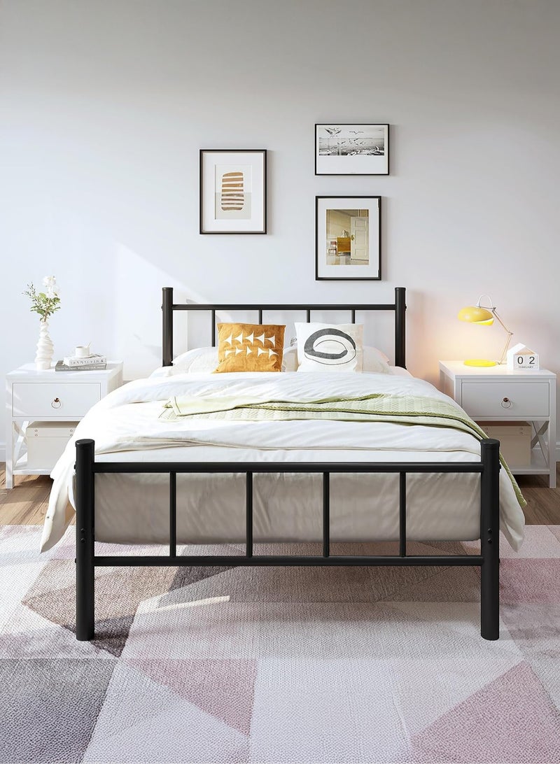 يانارا إطار سرير معدني أسود مع رأس ولوح قدم، قاعدة مرتبة مع دعامة من الشرائح الفولاذية، تخزين أسفل السرير، لا حاجة إلى قاعدة صندوقية، سهل التركيب ‎90×190 سم / ‎100×190 سم، مقاس توأم - Image 1