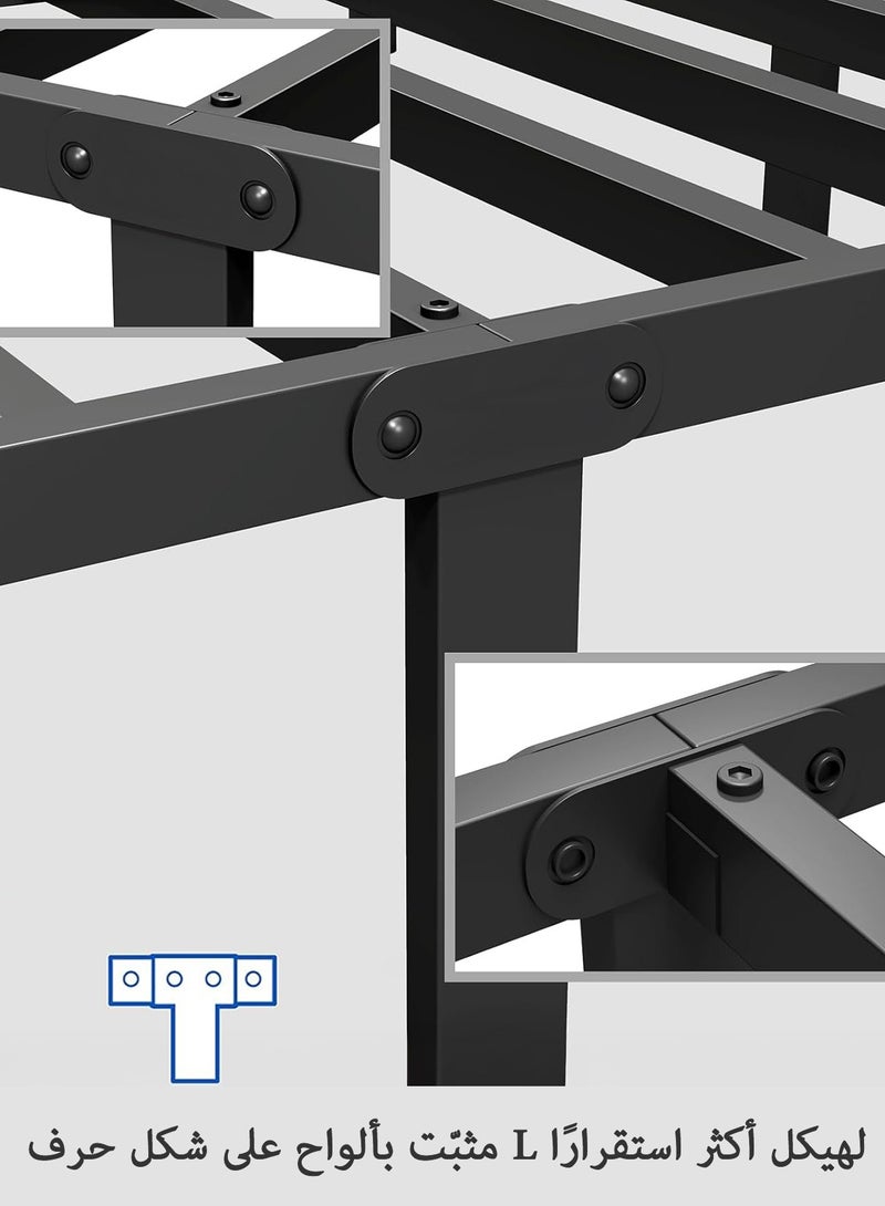 يانارا إطار سرير معدني أسود مع رأس ولوح قدم، قاعدة مرتبة مع دعامة من الشرائح الفولاذية، تخزين أسفل السرير، لا حاجة إلى قاعدة صندوقية، سهل التركيب ‎90×190 سم / ‎100×190 سم، مقاس توأم - Image 3