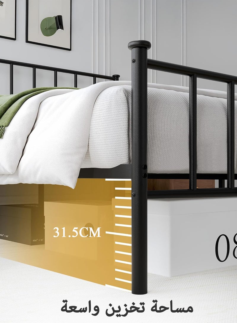 يانارا إطار سرير معدني أسود مع رأس ولوح قدم، قاعدة مرتبة مع دعامة من الشرائح الفولاذية، تخزين أسفل السرير، لا حاجة إلى قاعدة صندوقية، سهل التركيب ‎90×190 سم / ‎100×190 سم، مقاس توأم - Image 4