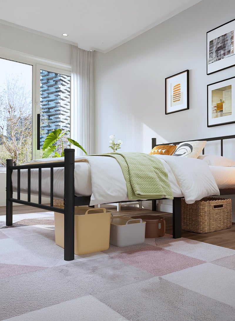 يانارا إطار سرير معدني أسود مع رأس ولوح قدم، قاعدة مرتبة مع دعامة من الشرائح الفولاذية، تخزين أسفل السرير، لا حاجة إلى قاعدة صندوقية، سهل التركيب ‎90×190 سم / ‎100×190 سم، مقاس توأم - Image 5