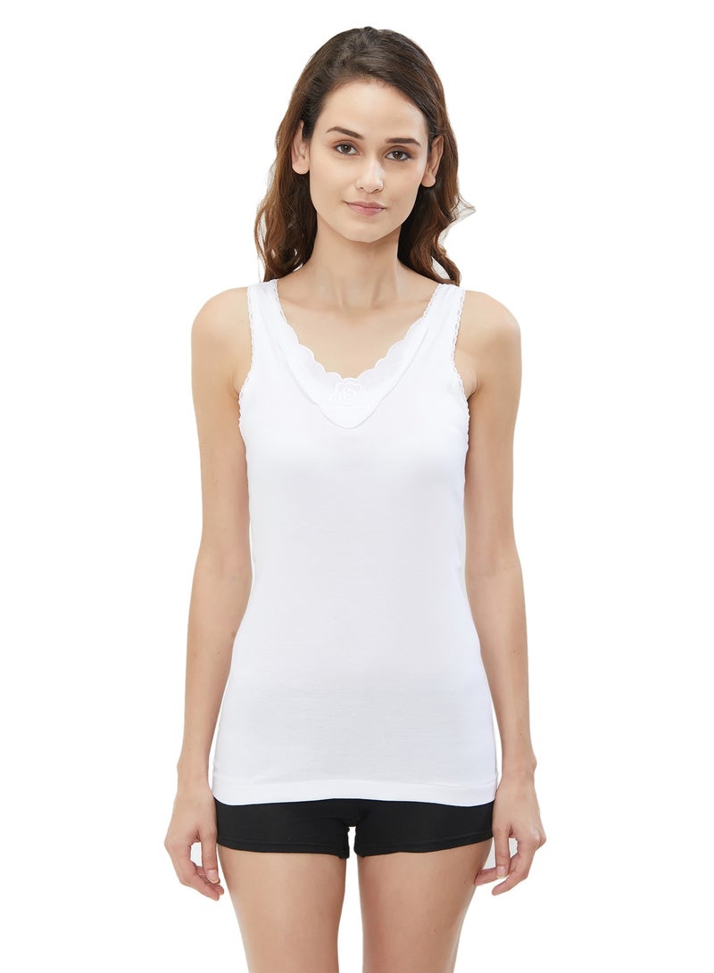 BYC WOMEN'S COTTON VEST WITH LACE DESIGN (PACK OF 3) - WHITE  - Image 3