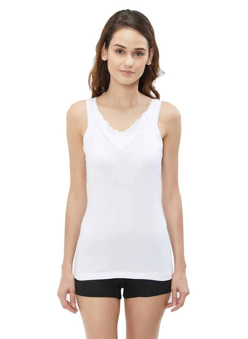 BYC WOMEN'S COTTON VEST WITH LACE DESIGN (PACK OF 3) - WHITE