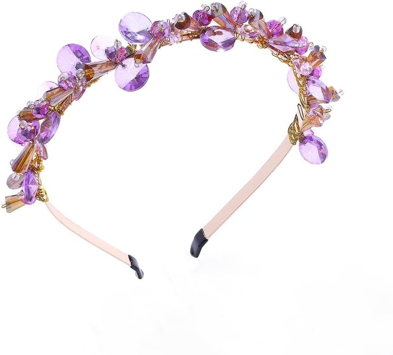 IYOU Bling Crystal Headbands Purple Rhinestone Headwear Gemstone Vintage Party Birthday Hair Accessories for Women and Girls