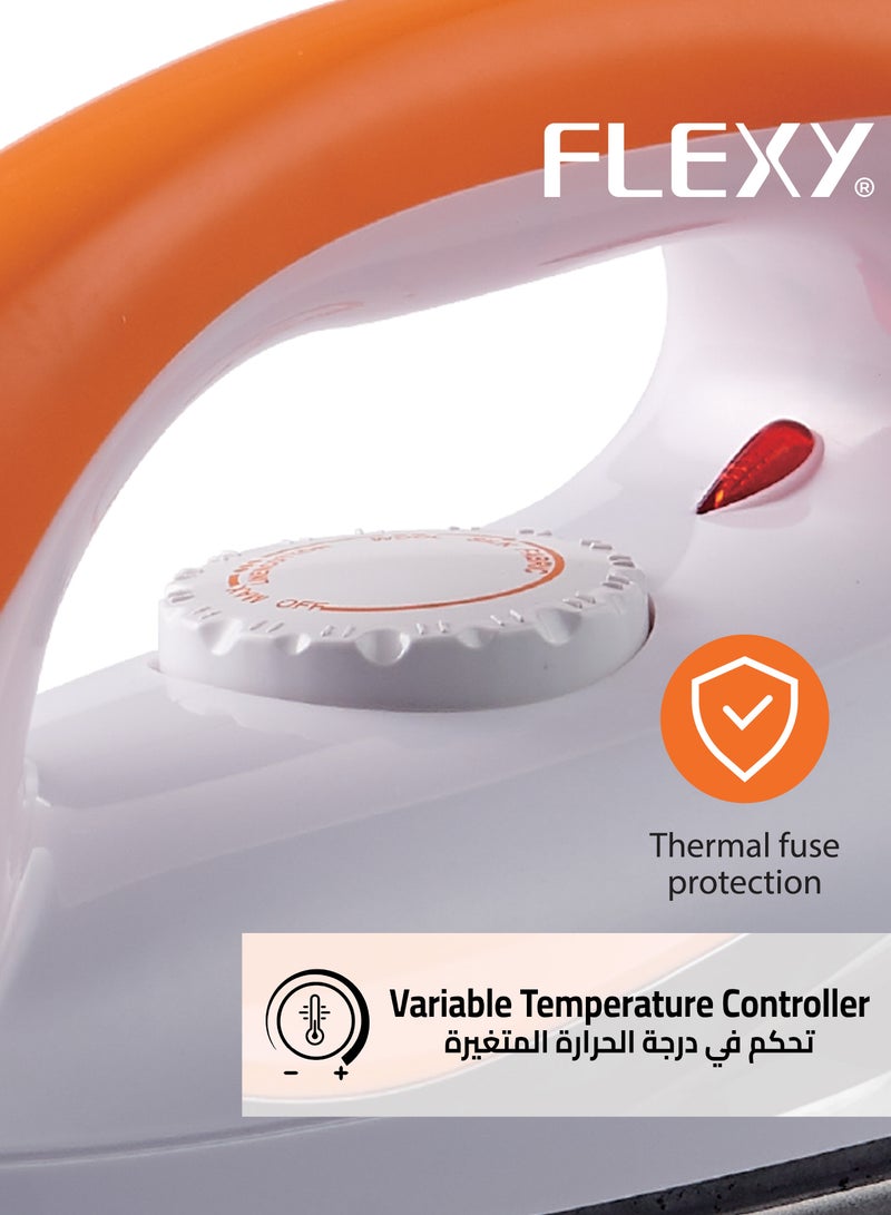 Flexy FLEXY DRY IRON:1000W Power, Non-Stick Teflon Soleplate, Adjustable Temp, Heat Indicator, Swivel Cord, Overheat Protection—Effortless Dry Ironing with Enhanced Safety and Convenience.  - Image 3