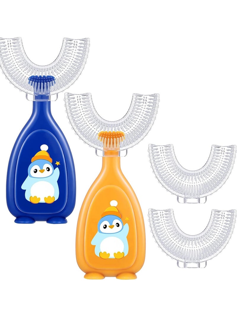 فرشاة أسنان للأطفال على شكل حرف U، قطعتان، فرشاة أسنان للفم بالكامل، مناسبة للأعمار من 2 إلى 6 سنوات، فرشاة أسنان ناعمة لتنظيف الأسنان، فرشاة أسنان للأطفال الصغار بزاوية 360 درجة، فرشاة أسنان على شكل حرف U مع قطعتين من رؤوس الفرشاة المصنوعة من السيليكون (بتصميم رائع) - Image 1