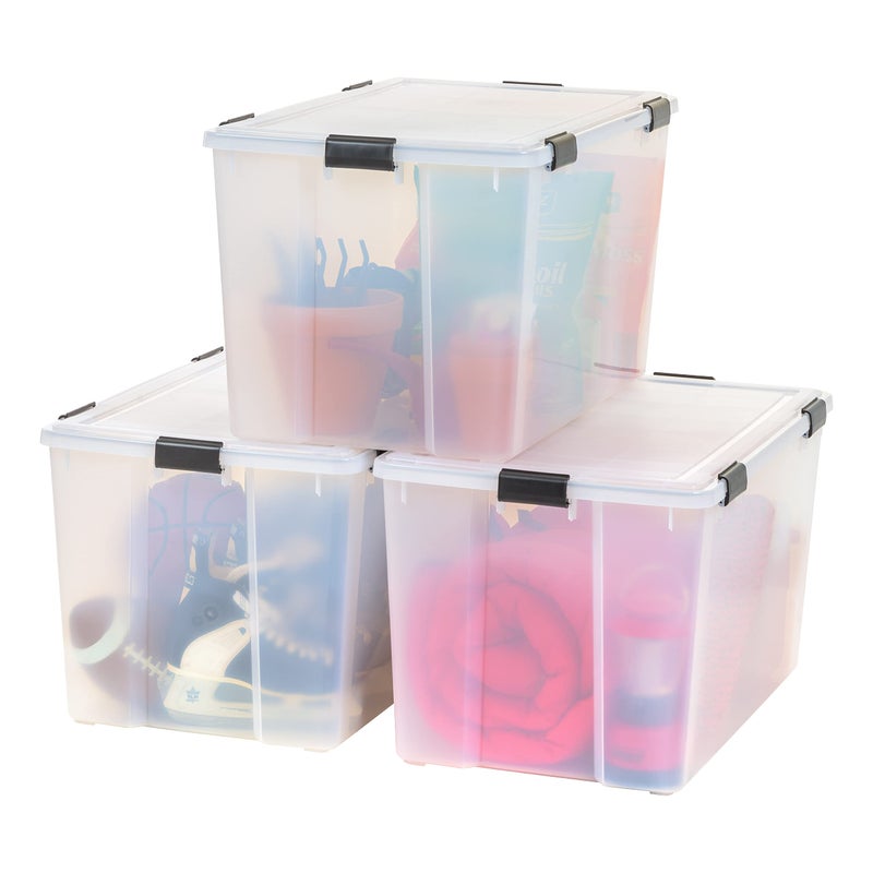 IRIS IRIS USA WeatherPro 156 Qt Storage Bins with Lids 3 Pack BPAFree Plastic Gasket Box with Tight Latch and Seal Stackable Nestable Tote Tub  ClearBlack 
