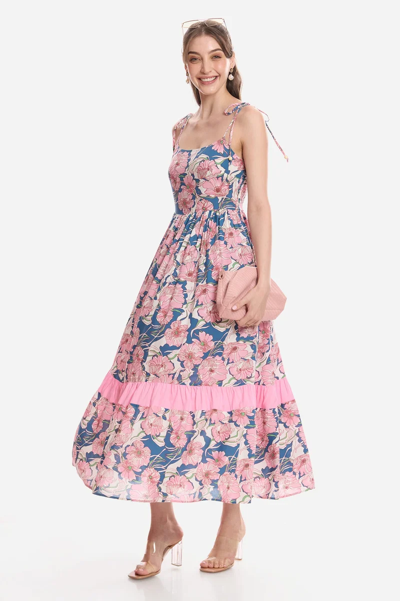 فيرجيو Floral Viscose Tiered Maxi Dress for Women