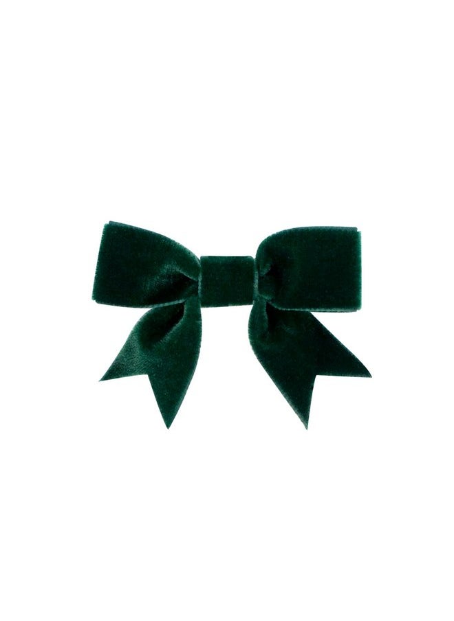 Wee Ones Wee Ones Girls' Velvet Two-Loop Bow with Fancy Cut Tail on a WeeStay Hair Clip, Mini, Forest Green  - Image 1
