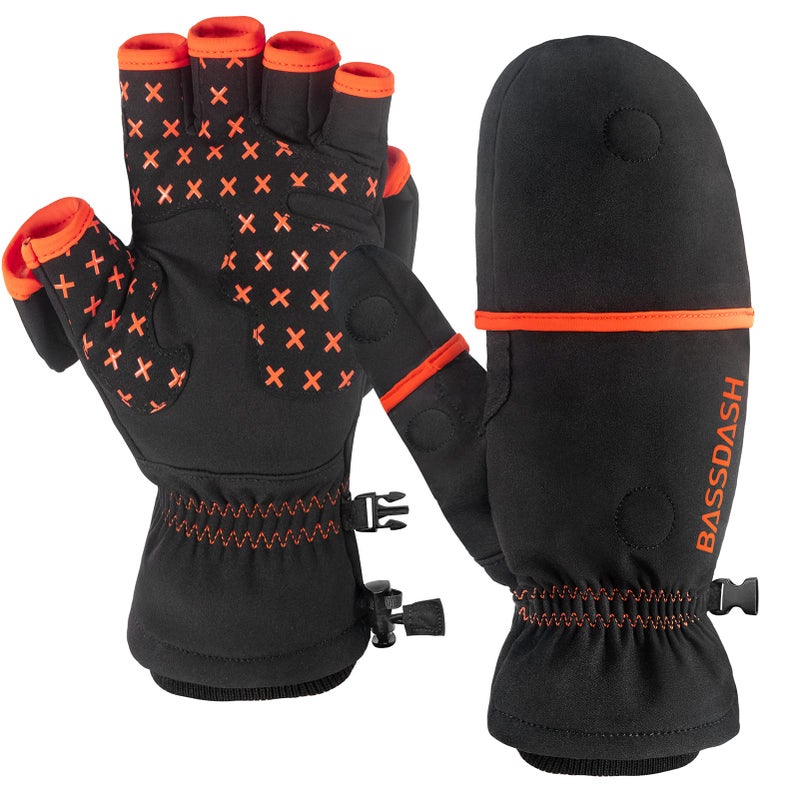 BASSDASH WinteFlex Insulated Ice Fishing Mittens Cold Weather Fingerless Gloves Water Resistant for Men Women Hunting - Image 1