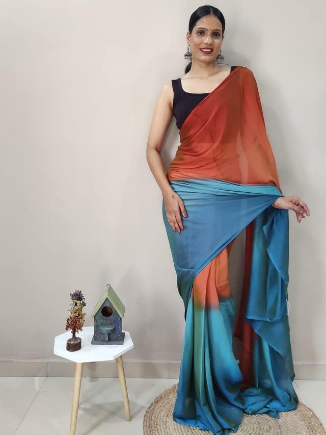Satrani Women'S Chiffon Ready To Wear Saree With Unstitched Blouse Piece(3029S196N_Orange) - Image 3