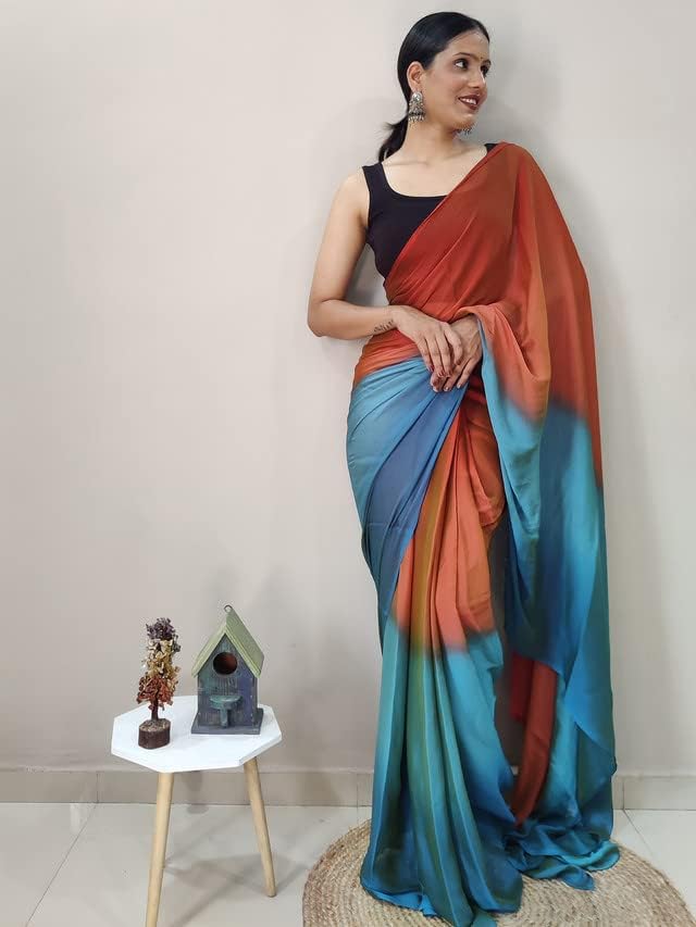 Satrani Women'S Chiffon Ready To Wear Saree With Unstitched Blouse Piece(3029S196N_Orange) - Image 5