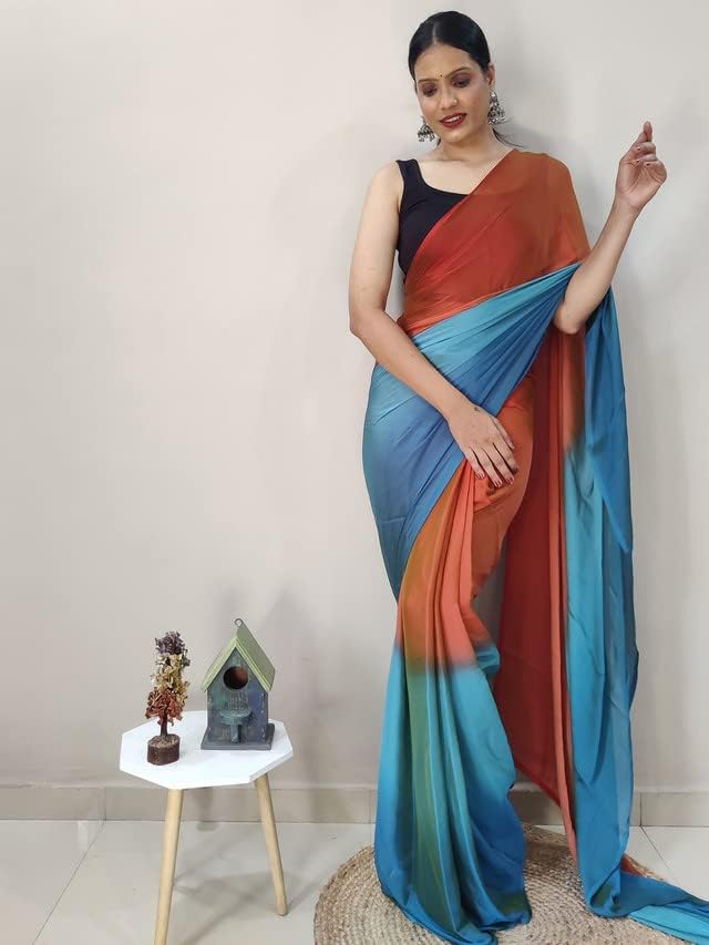 Satrani Women'S Chiffon Ready To Wear Saree With Unstitched Blouse Piece(3029S196N_Orange) - Image 4