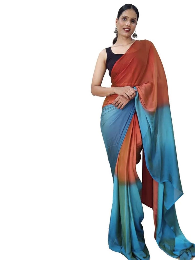 Satrani Women'S Chiffon Ready To Wear Saree With Unstitched Blouse Piece(3029S196N_Orange) - Image 1