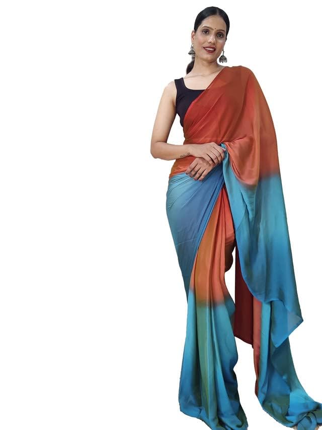 Satrani Women'S Chiffon Ready To Wear Saree With Unstitched Blouse Piece(3029S196N_Orange) - Image 2