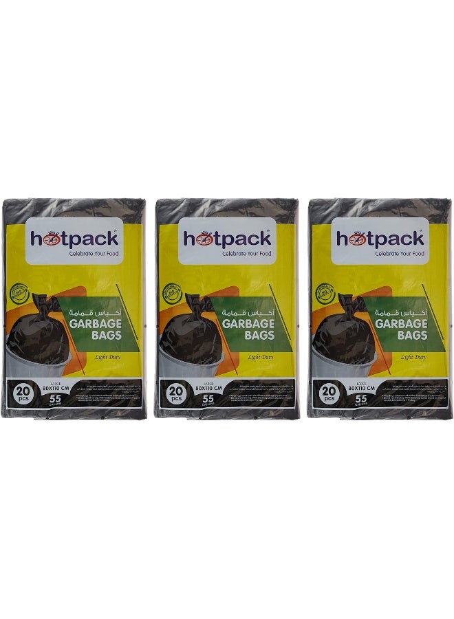 Hotpack Hotpack Garbage Bag 80x110cm, 55 Gallon, 20 Pieces, Pack of 3 60 Bags  - Image 1