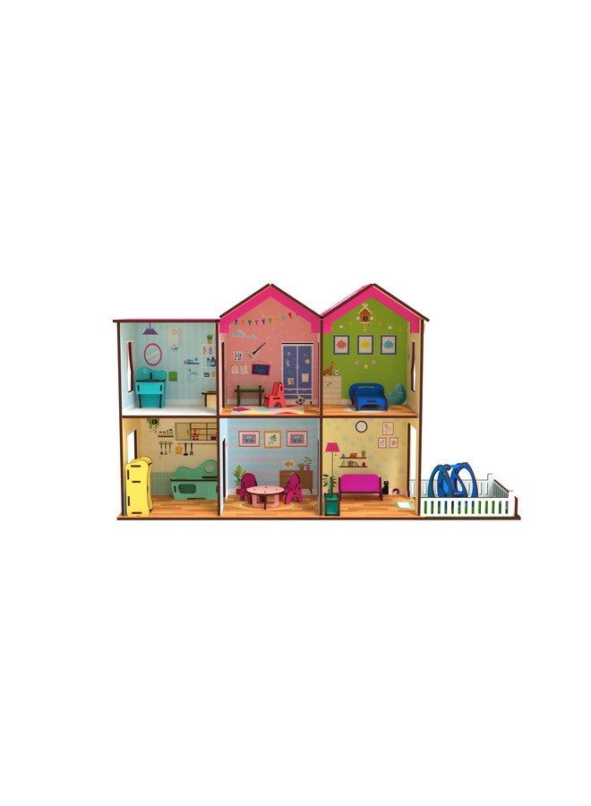 Toyshine Big Size Wooden Diy Doll House For Kids With Furniture, Dolls, Side Garden And Much More! Play House Learning Toy For Girls Boys 3 4 5 6 7 Year Old Birthday Gift Dollhouse - Image 2