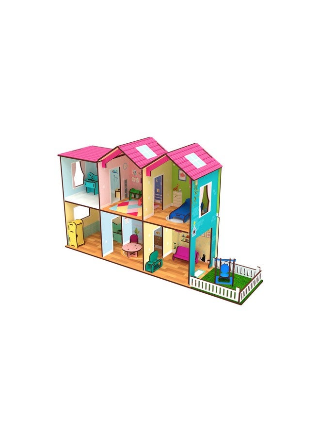 Toyshine Big Size Wooden Diy Doll House For Kids With Furniture, Dolls, Side Garden And Much More! Play House Learning Toy For Girls Boys 3 4 5 6 7 Year Old Birthday Gift Dollhouse - Image 3