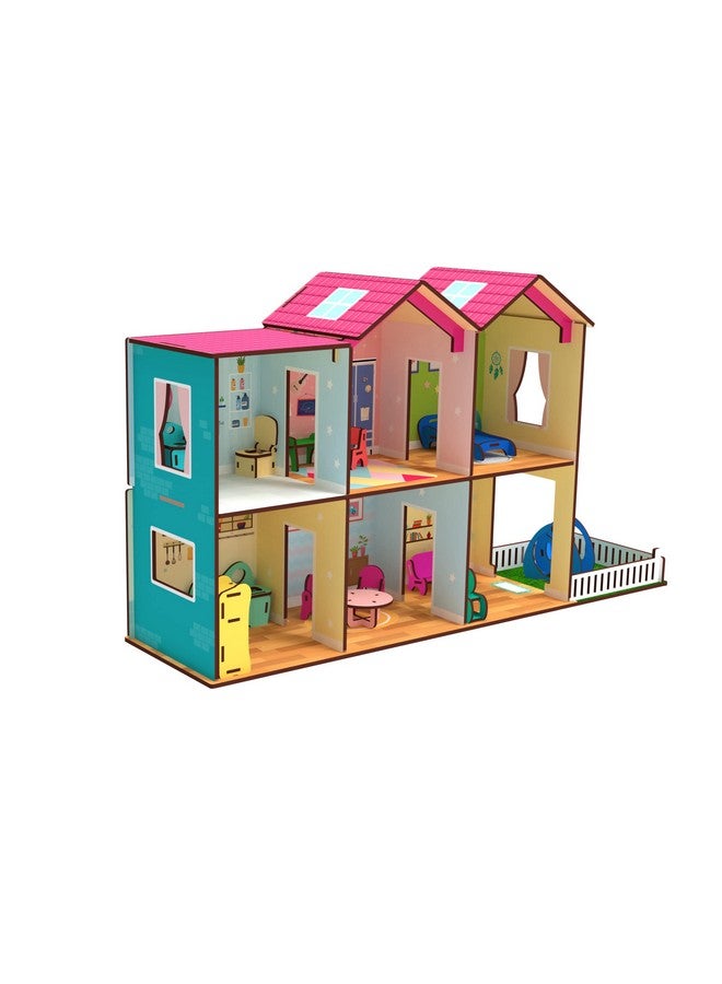 Toyshine Big Size Wooden Diy Doll House For Kids With Furniture, Dolls, Side Garden And Much More! Play House Learning Toy For Girls Boys 3 4 5 6 7 Year Old Birthday Gift Dollhouse - Image 1