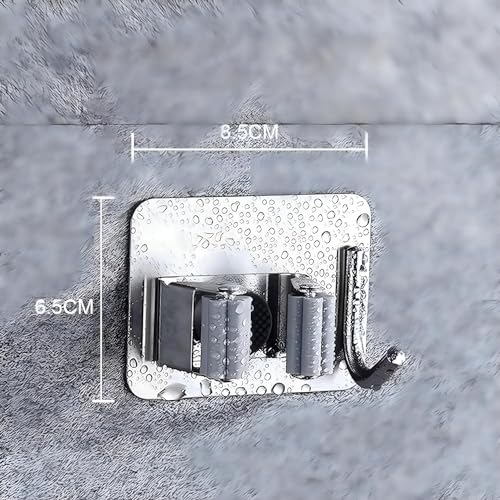 JIALTO 1 Pcs Broom Holder with Hook - Wall-Mounted Adhesive Storage Solution for Broom Holders, Home, and Kitchen Organization Mop Handles & Mop Holder Silver - Image 5