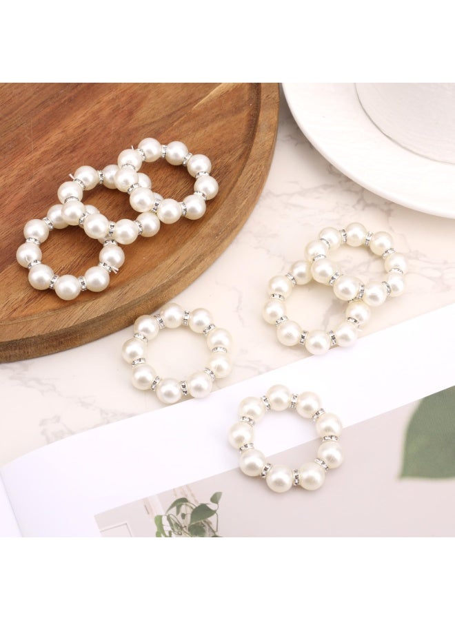 RTYY 10Pcs Pearl Napkin Rings Imitation Pearl Beaded Napkin Rings Holder Elegant Rhinestone Serviette Rings Silver napkin ring Buckle for Dinner Table Decoration Parties Weddings Receptions Supplies for Everyday or Formal Decor Home Dinner Party - Image 5