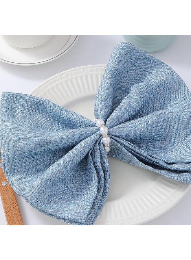 RTYY 10Pcs Pearl Napkin Rings Imitation Pearl Beaded Napkin Rings Holder Elegant Rhinestone Serviette Rings Silver napkin ring Buckle for Dinner Table Decoration Parties Weddings Receptions Supplies for Everyday or Formal Decor Home Dinner Party - Image 2