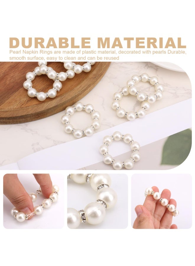 RTYY 10Pcs Pearl Napkin Rings Imitation Pearl Beaded Napkin Rings Holder Elegant Rhinestone Serviette Rings Silver napkin ring Buckle for Dinner Table Decoration Parties Weddings Receptions Supplies for Everyday or Formal Decor Home Dinner Party - Image 3