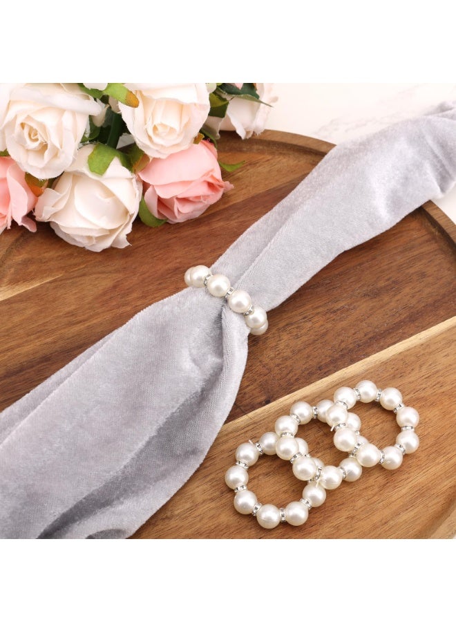 RTYY 10Pcs Pearl Napkin Rings Imitation Pearl Beaded Napkin Rings Holder Elegant Rhinestone Serviette Rings Silver napkin ring Buckle for Dinner Table Decoration Parties Weddings Receptions Supplies for Everyday or Formal Decor Home Dinner Party - Image 4