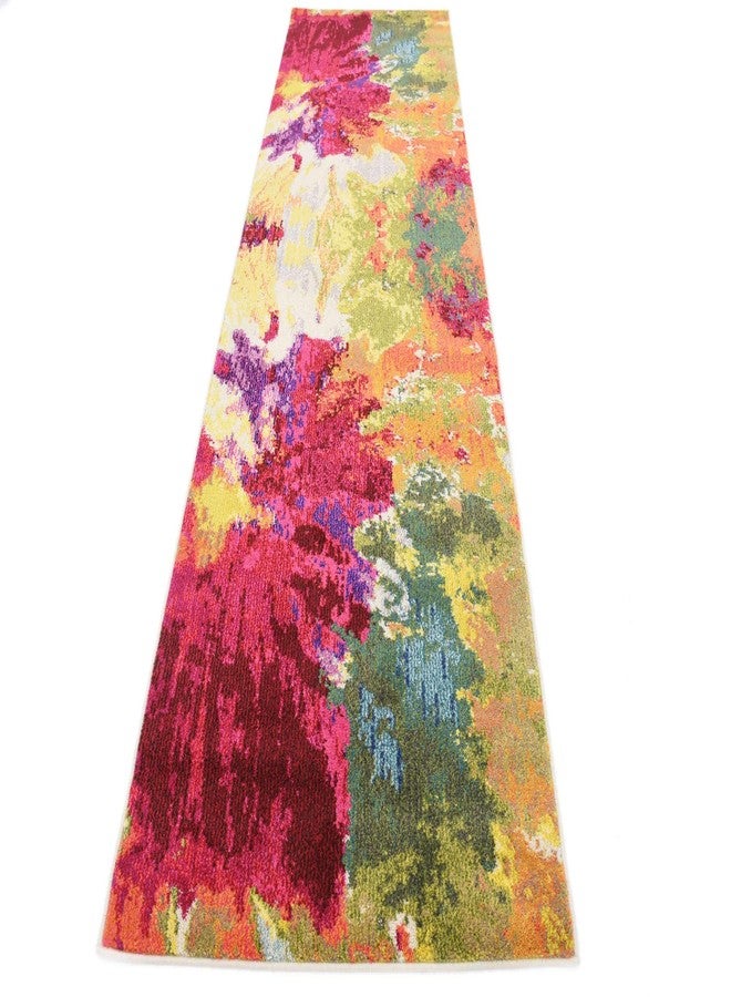 يونيك لوم سجادة أرضية عصرية من مجموعة إستريلا من يونيك لوم، بألوان زاهية، بتصاميم تجريدية وزهرية ومائية، بنمط عتيق، مقاس 2 قدم و8 بوصات × 10 أقدام، متعددة الألوان/وردية - Image 5