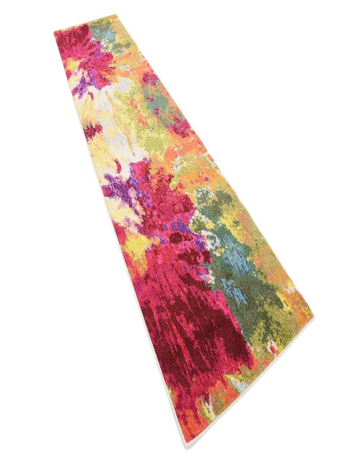 يونيك لوم سجادة أرضية عصرية من مجموعة إستريلا من يونيك لوم، بألوان زاهية، بتصاميم تجريدية وزهرية ومائية، بنمط عتيق، مقاس 2 قدم و8 بوصات × 10 أقدام، متعددة الألوان/وردية - Image 4