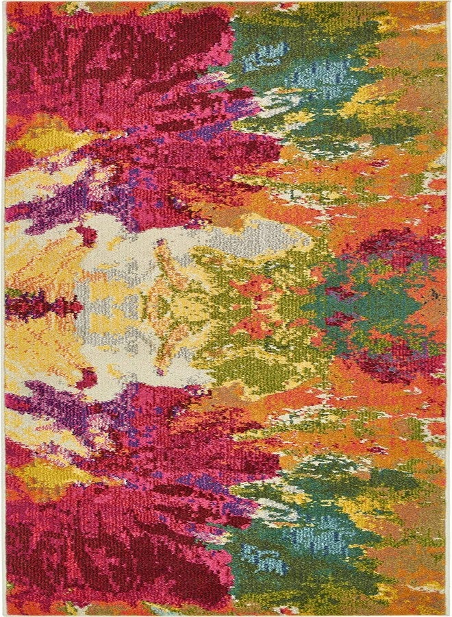 يونيك لوم سجادة أرضية عصرية من مجموعة إستريلا من يونيك لوم، بألوان زاهية، بتصاميم تجريدية وزهرية ومائية، بنمط عتيق، مقاس 2 قدم و8 بوصات × 10 أقدام، متعددة الألوان/وردية - Image 3