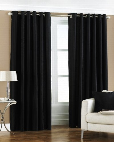 Exporthub Plain 2 Piece Opaque Eyelet Polyester Window Curtain Set - 6Ft, Black - Image 1