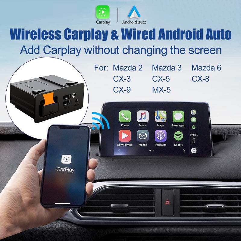 HMYC مجموعة ترقية HMYC مازدا وايرلس كار بلاي، TK78-66-9U0C مركز USB أصلي يناسب نظام MZD كونكت متوافق مع مازدا 2/3/6/CX3/CX5/CX9/MX5 2014-2020 (يدعم فقط وايرلس كار بلاي ولا يدعم أندرويد أوتو) - Image 2