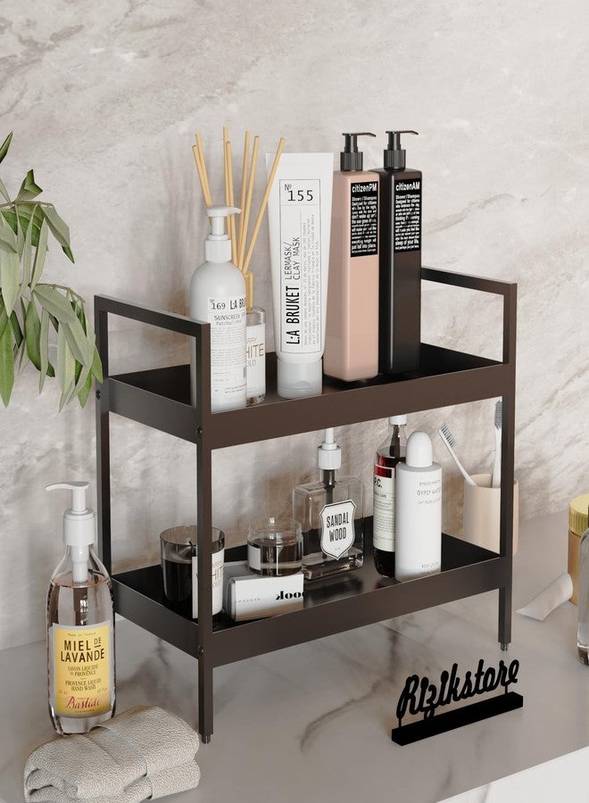 RIZIK STORE® 2-Tier Multipurpose Countertop Organizer Rack – Metal Standing Shelf for Kitchen, Bathroom, Dressing Table – Spice Rack, Vanity Tray, Makeup Organizer (Black) - Image 1