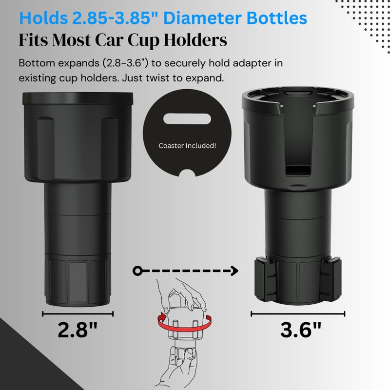 Swigzy Car Cup Holder Expander (Long Base) - Adjustable Expandable Insert Extender, Automotive Adapter Holds Hydro-Flask, Yeti, Nalgene, Large (32 40 oz) Water Bottles, Big Drinks - Universal - Image 5