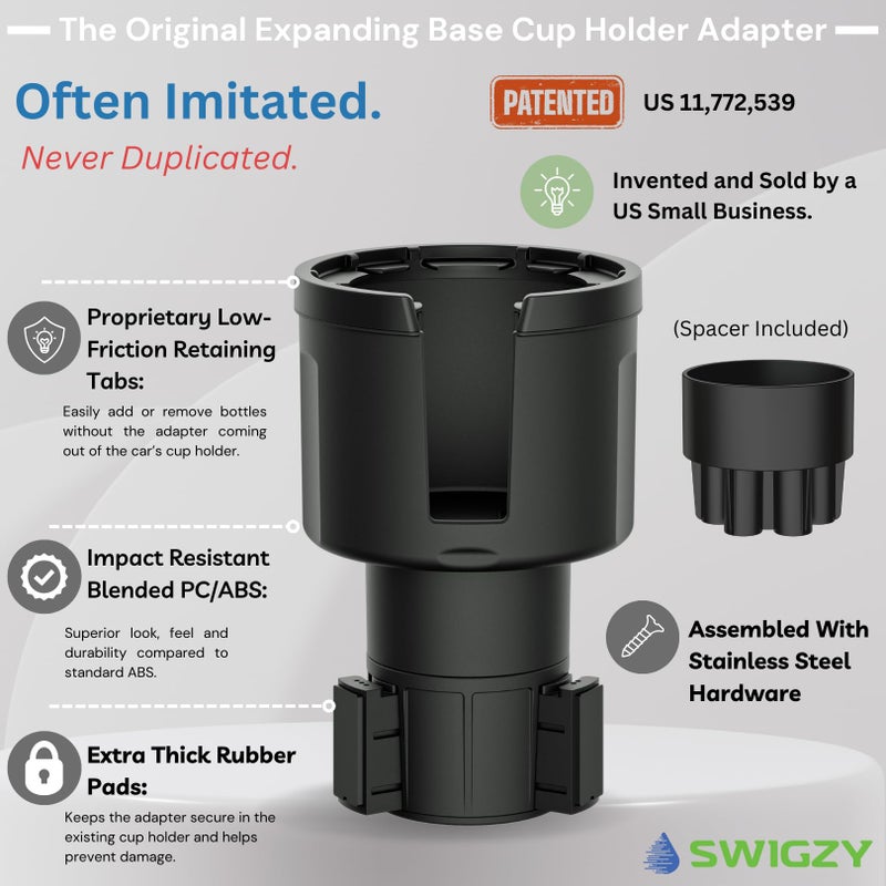 Swigzy Car Cup Holder Expander (Long Base) - Adjustable Expandable Insert Extender, Automotive Adapter Holds Hydro-Flask, Yeti, Nalgene, Large (32 40 oz) Water Bottles, Big Drinks - Universal - Image 4