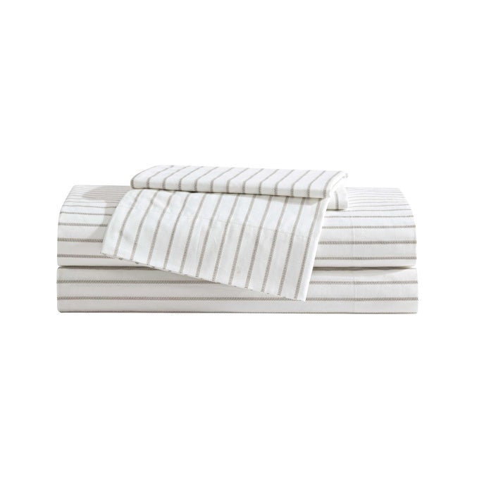 KING SHEET SET COTTON PERCALE BEDDING SET SUPER SOFT AND BEDDING SET OEKOTEX CERTIFIED ESSENTIAL STRIPE BEIGE KING