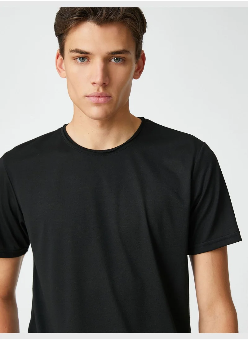 كوتون Basic T-Shirt Crew Neck Short Sleeve Tag Detailed