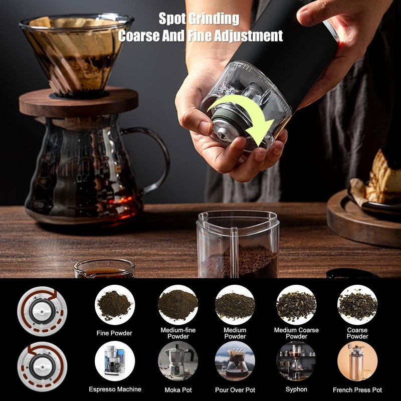 Excefore Electric Coffee Grinder, Portable Mini Burr Coffee Bean Grinders, with Adjustable Grind Size, USB Rechargeable Simple Push Button Operation, for Home, Office or Travel, 30g, 155ML - Image 4