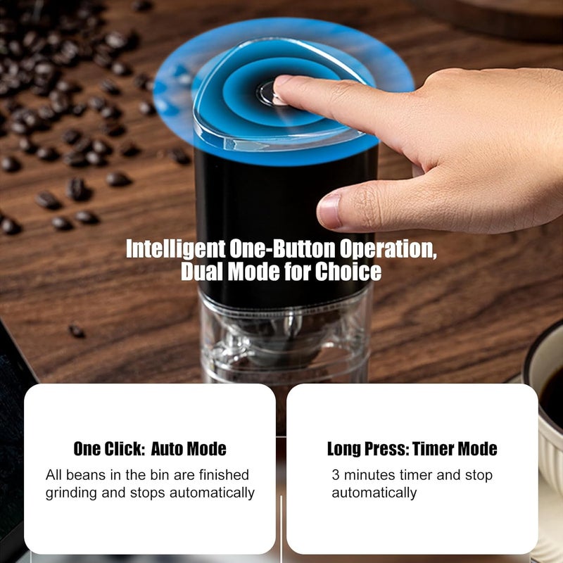 Excefore Electric Coffee Grinder, Portable Mini Burr Coffee Bean Grinders, with Adjustable Grind Size, USB Rechargeable Simple Push Button Operation, for Home, Office or Travel, 30g, 155ML - Image 2
