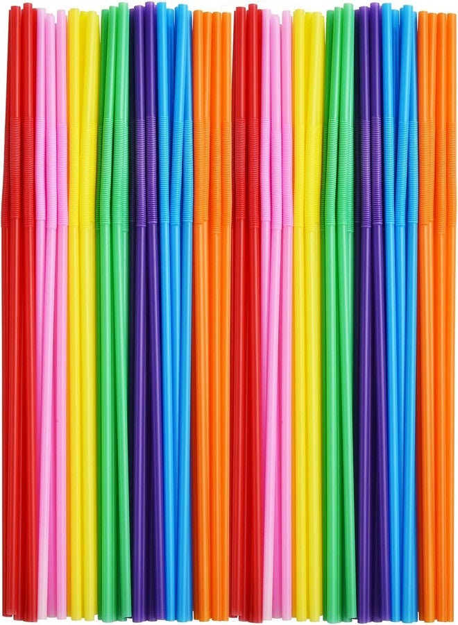 ALINK 200 PCS Flexible Plastic Drinking Straws, 10.2 Inches Extra Long Colorful Disposable Bendy Party Fancy Straws - Image 1