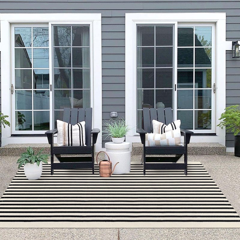 IOHOUZE Black Beige Striped Rug -4'x6' Front Door Rugs Outdoor, Washable Area Rug for Double Front Porch, Large Patio Rug Outdoor Indoor, Doormat for Entryway Porch Entrance - Image 4