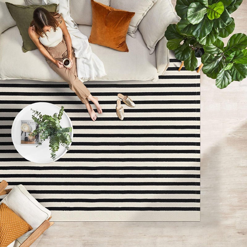IOHOUZE Black Beige Striped Rug -4'x6' Front Door Rugs Outdoor, Washable Area Rug for Double Front Porch, Large Patio Rug Outdoor Indoor, Doormat for Entryway Porch Entrance - Image 3
