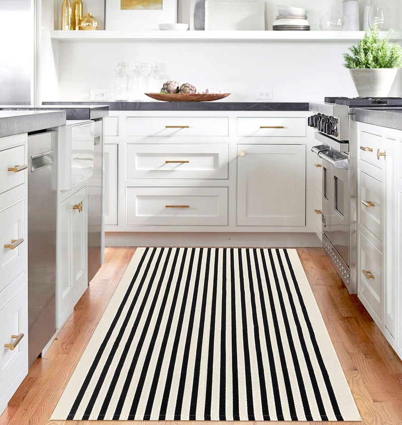 IOHOUZE Black Beige Striped Rug -4'x6' Front Door Rugs Outdoor, Washable Area Rug for Double Front Porch, Large Patio Rug Outdoor Indoor, Doormat for Entryway Porch Entrance - Image 2