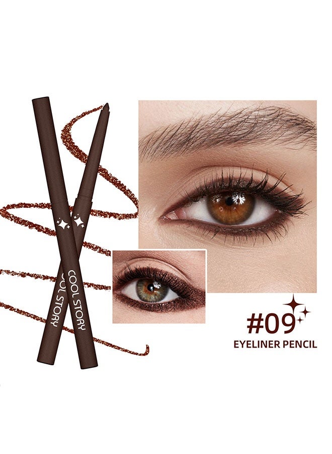 كول ستوري آيلاينر، آيلاينر بني داكن برونزي مقاوم للماء، قلم آيلاينر بني قابل للسحب، جل آيلاينر بني مقاوم للتلطخ، طويل الأمد، مضاد للحساسية (09# بني داكن لامع) - Image 2