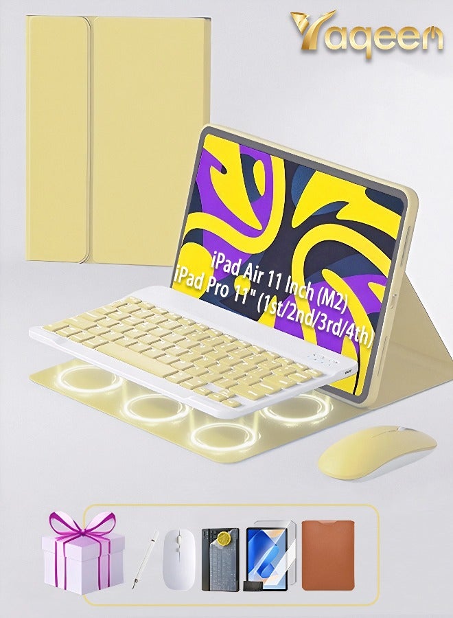Magic Keyboard Case For iPad Air 11 Inch (M2) & iPad Pro 11 Inch (1st/2nd/3rd/4th Generation) , iPad Keyboard For Case 10.9 Inch iPad Air 4th/5th Gen, Keyboard For iPad Cover With Mouse Set Wrapped Anti-Fall Leather Built-In Pen Slot Flip-Top Smart Wake-Up/AED 89 Gift Set-Freebies 2-In-1 Screen Protector/Desert Dust Defender/Writing Pen/Leather Compatible - Yellow